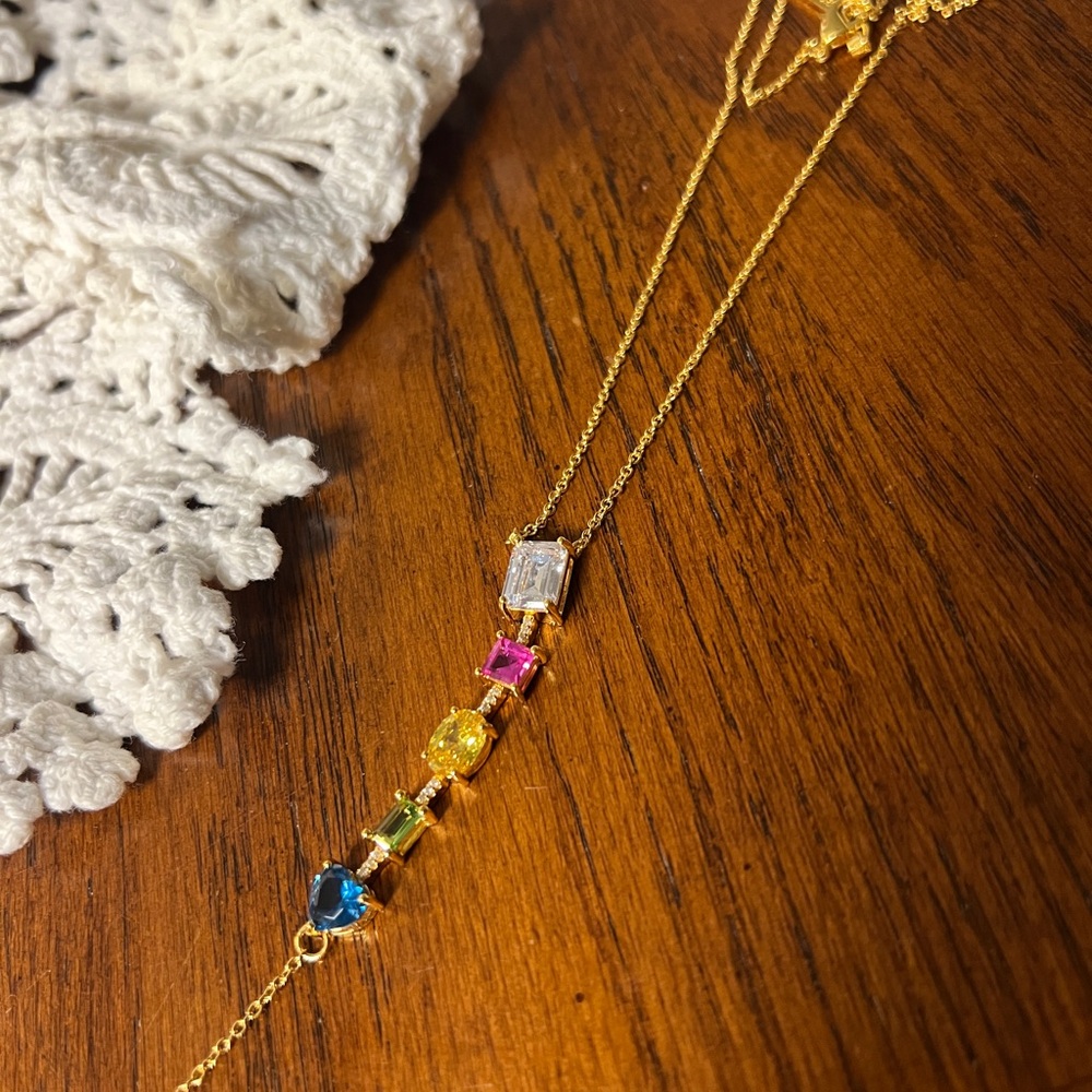 Kurt Geiger CZ Station Y Drop Necklace Multicolor Stones - Picture 2 of 5